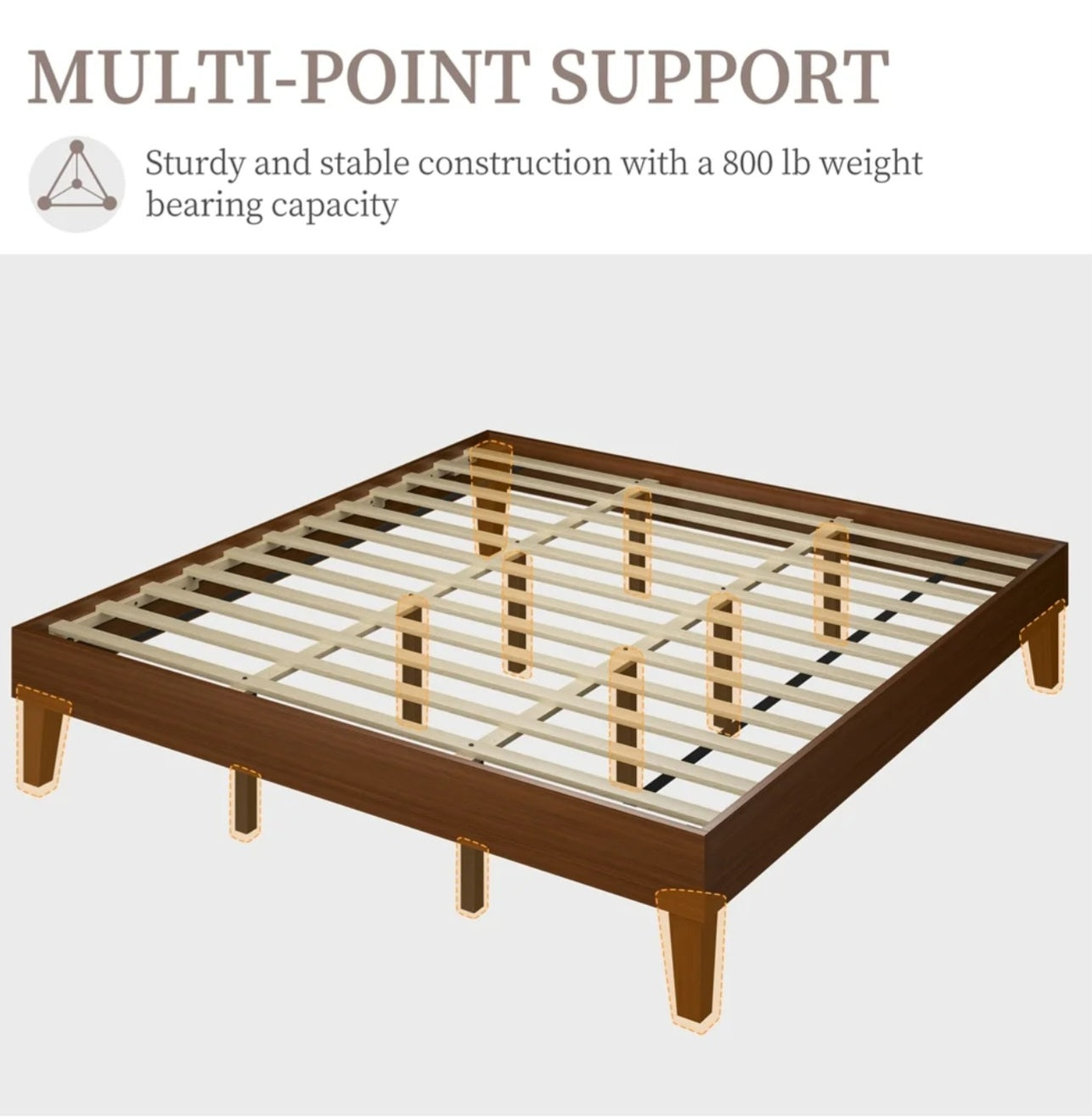 Walnut Platform Frame (No Boxspring Needed)